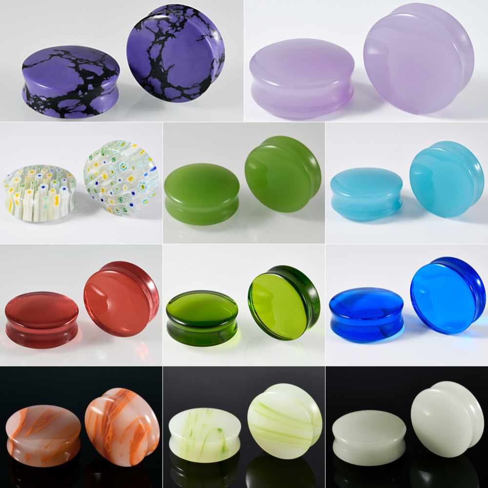 Body Jewelry Ear Plugs - 1/2/22PCS Glass&Stone Round Ear Expanders Gauges