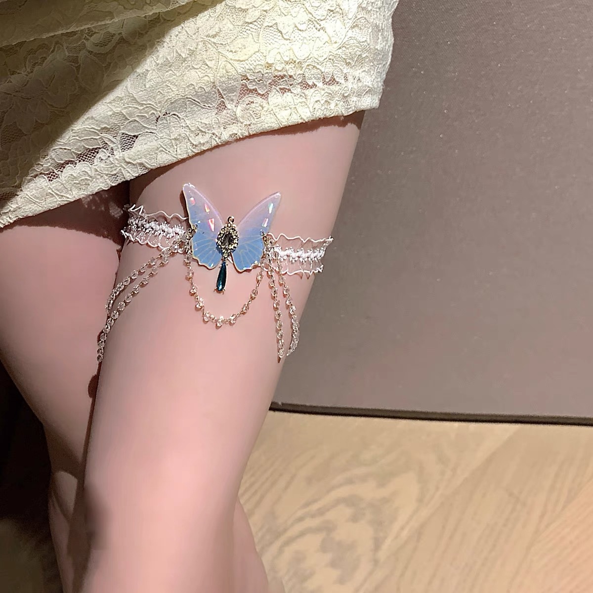 Body Jewelry Usa - Fashionable Butterfly Pattern Elastic Lace Leg