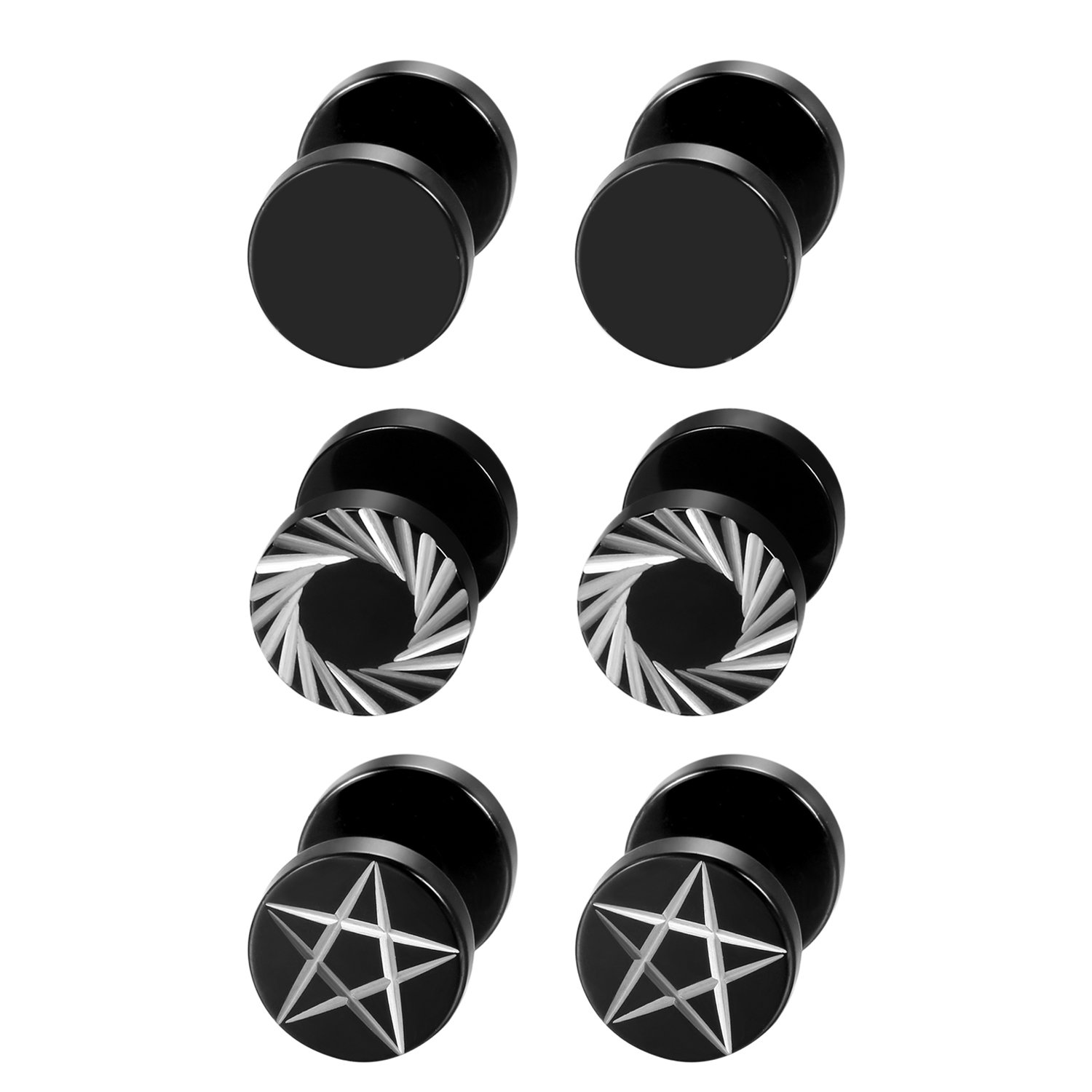 Body Jewelry Ear Plugs - 2Pcs/6Pcs Black Stainless Steel Mens Womens