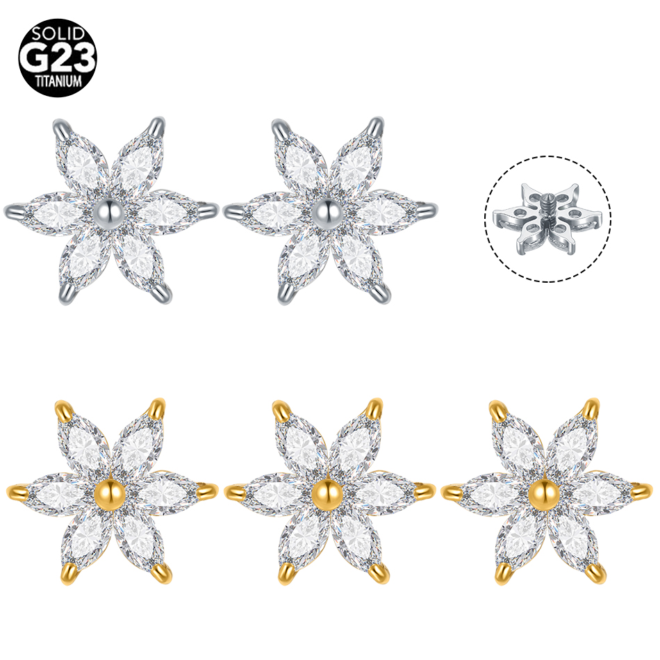 Belly Bar Titanium - 1/5PCS Titanium Crystal Flower Dermal Anchor