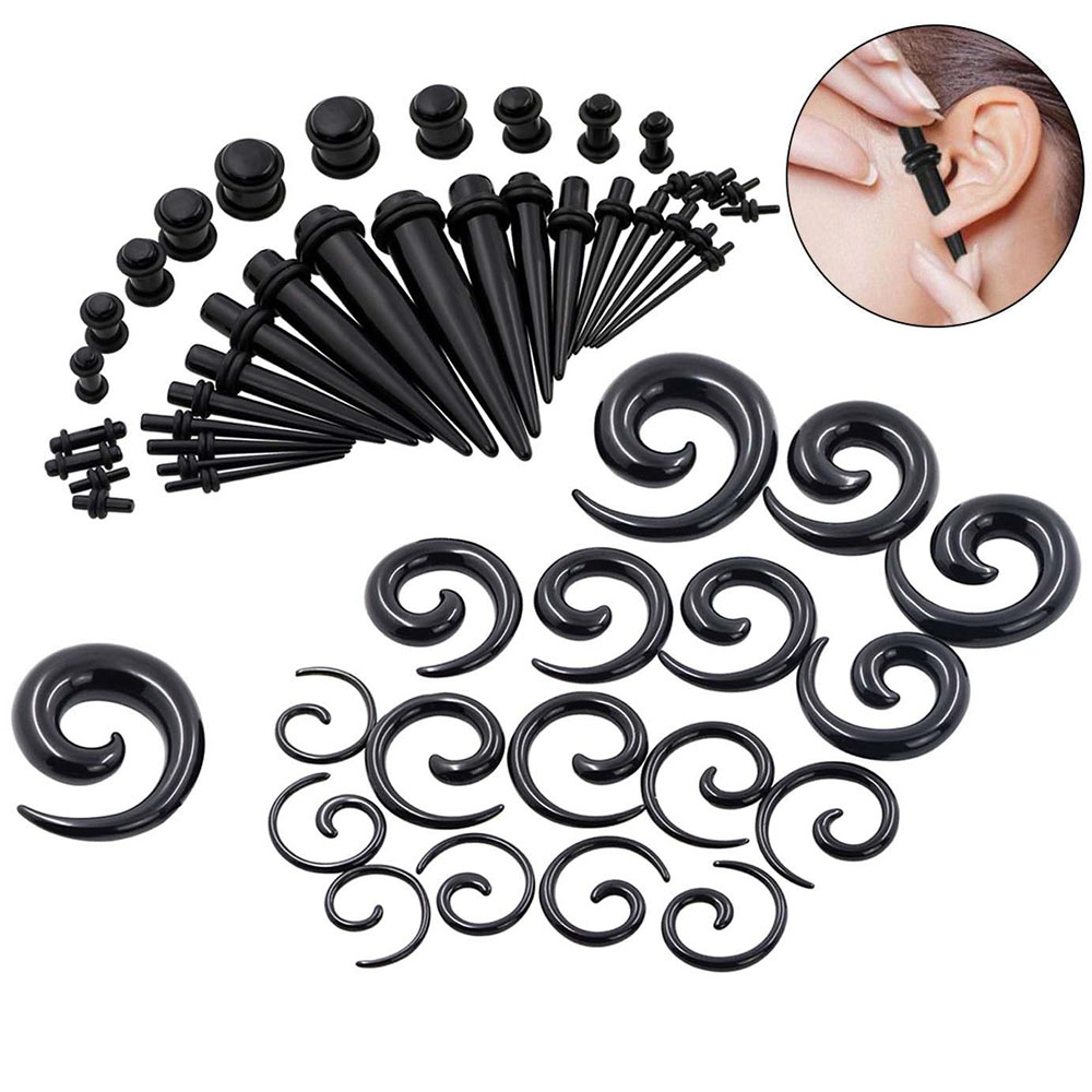 Body Jewelry Ear Plugs - 1 Set Ear Taper Kit Black