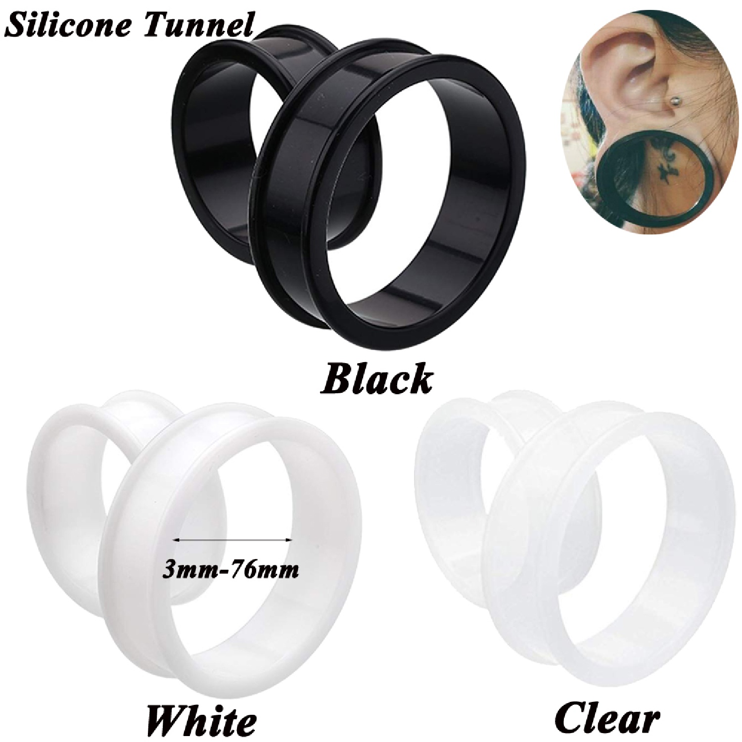 Body Jewelry Ear Plugs - 2pcs Supersize Flexible Silicone Double Flared