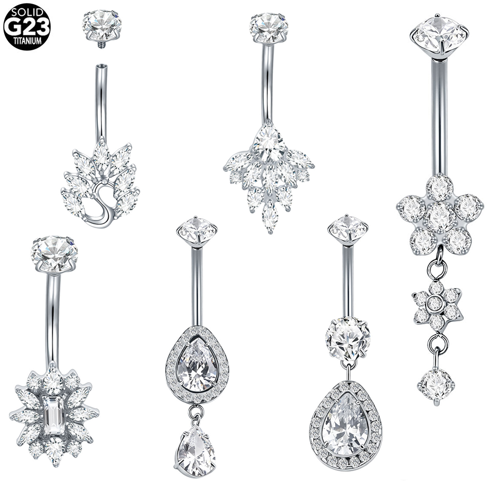 Belly Bar Titanium - 1Pc G23 Titanium Dangle Belly Piercing