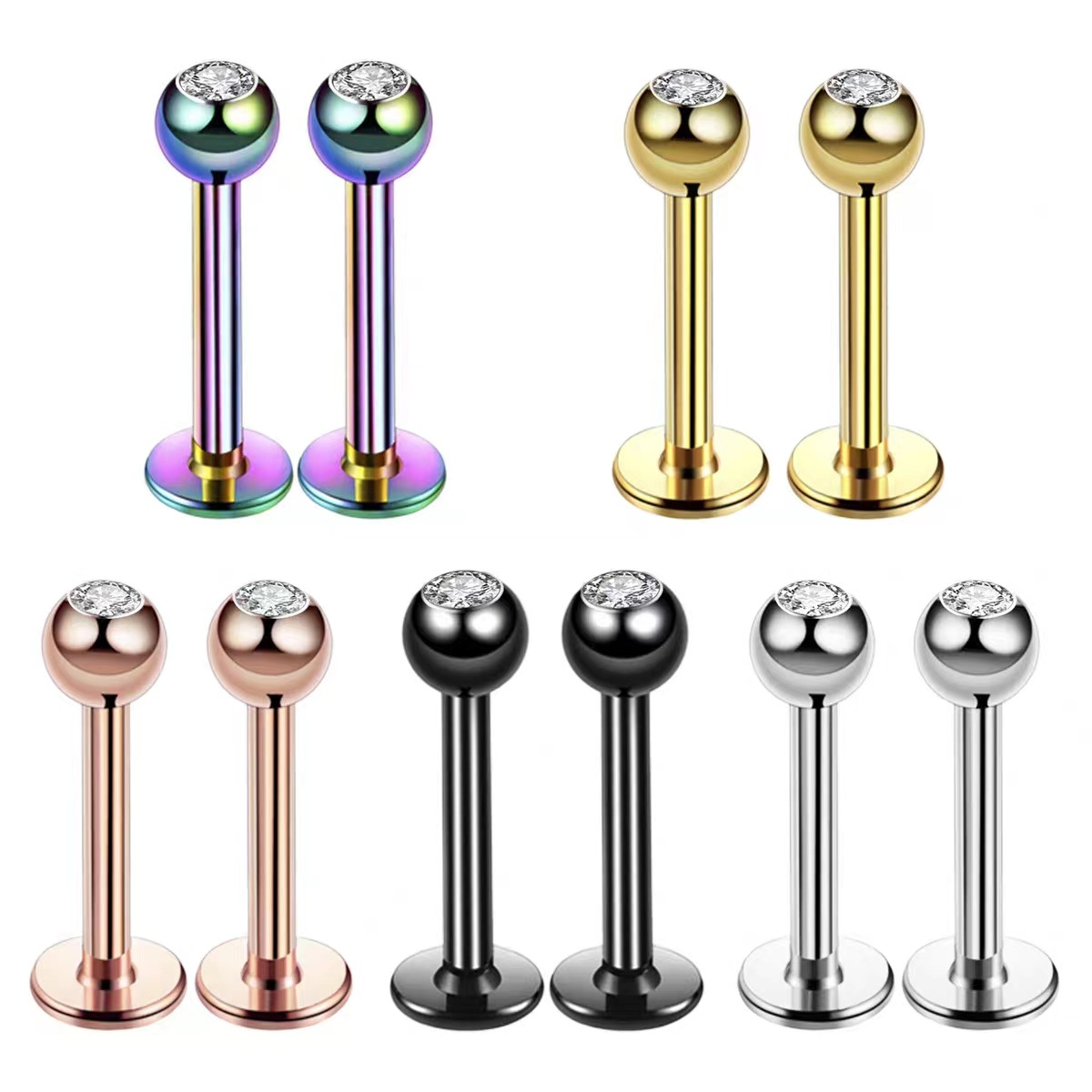 Body Jewelry And Earrings - 16G Surgical Steel Ball Top CZ
