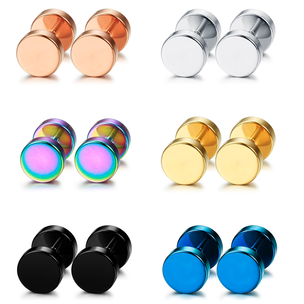 Body Jewelry Ear Plugs - 1 Pair/6 Pairs Stainless Steel Stud