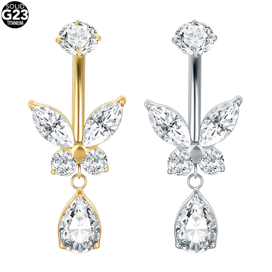 1/5PCS Titanium Heart CZ Navel - Belly Bar Titanium ulasan dan harga