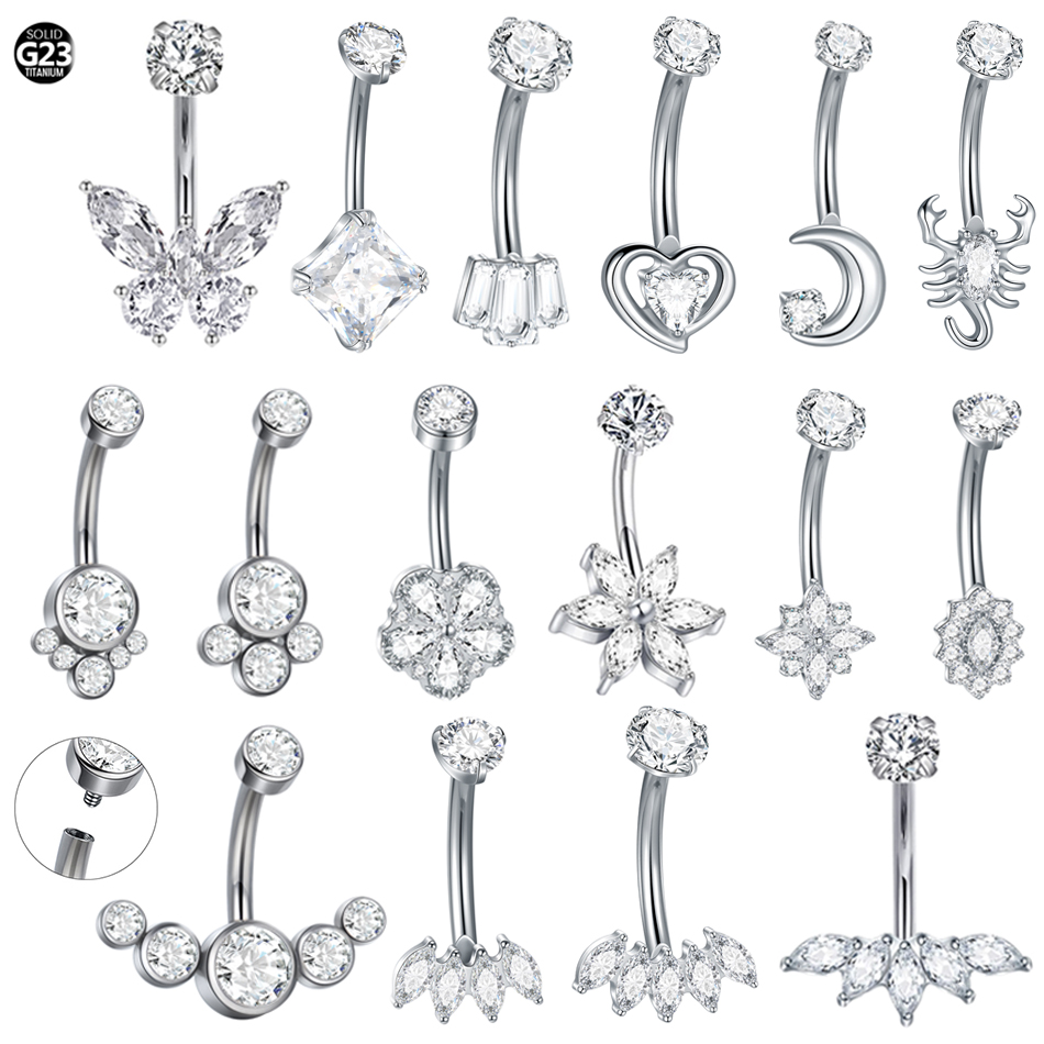 1Pc Titanium Zircon Belly Ring - Belly Bar Titanium ulasan dan harga