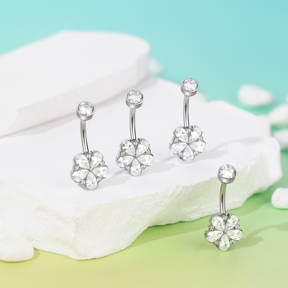 1Pc Titanium Zircon Belly Ring - Belly Bar Titanium ulasan dan harga