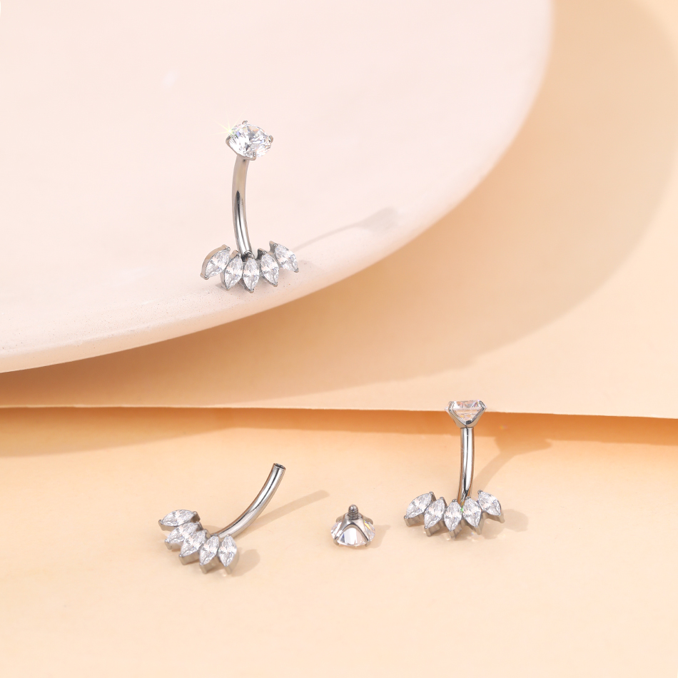 1Pc Titanium Zircon Belly Ring - Belly Bar Titanium ulasan dan harga
