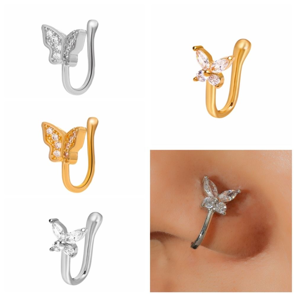 Rhinestone Butterfly Nose Ring - Body Jewelry And Earrings ulasan dan harga