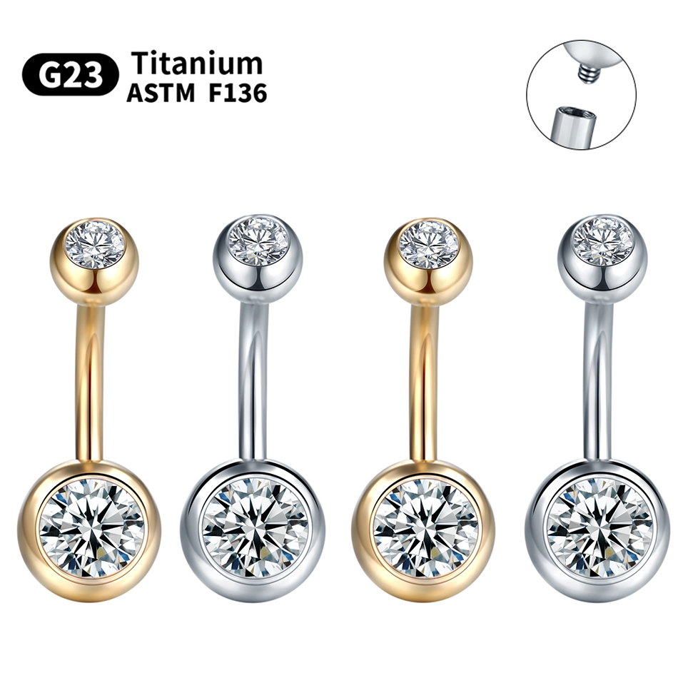 1PC G23 Titanium 14G Gold Colo - Belly Bar Titanium ulasan dan harga