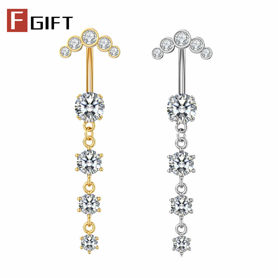 Gold Silver Color Long Dangled - Belly Bar Titanium ulasan dan harga