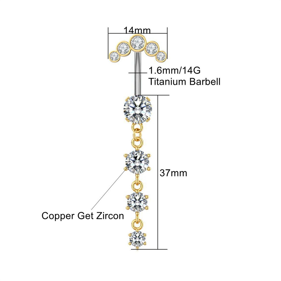 Gold Silver Color Long Dangled - Belly Bar Titanium ulasan dan harga