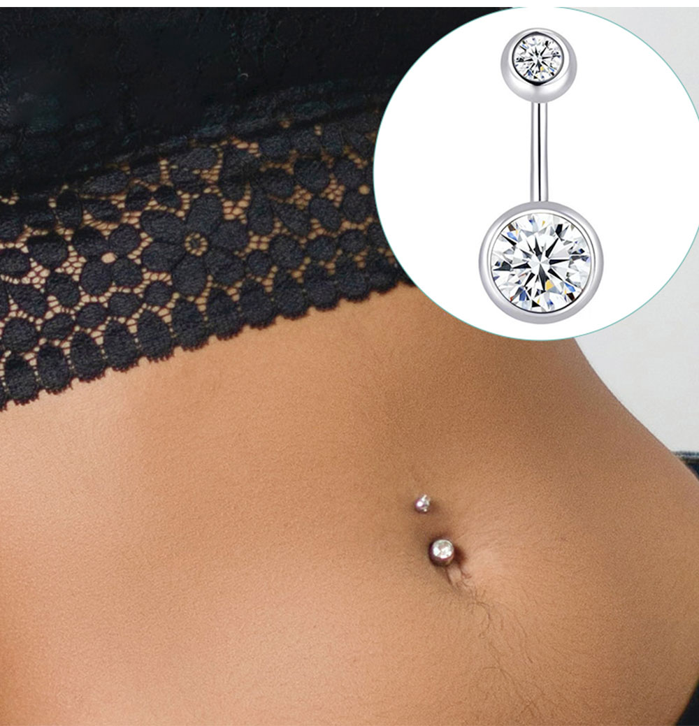 Double Gem Belly Button Rings  - Belly Bar Titanium ulasan dan harga