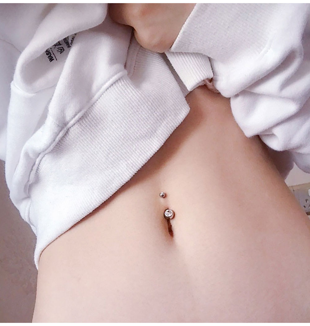 Double Gem Belly Button Rings  - Belly Bar Titanium ulasan dan harga