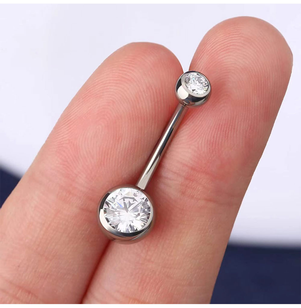 Double Gem Belly Button Rings  - Belly Bar Titanium ulasan dan harga