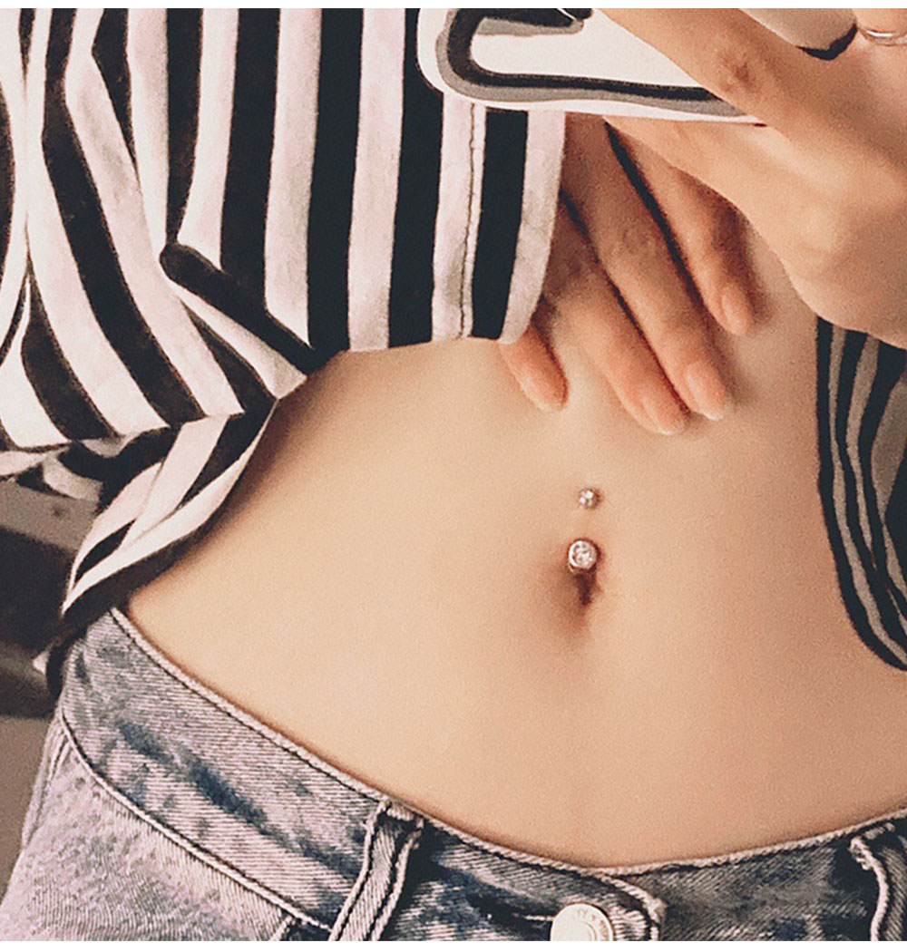 Double Gem Belly Button Rings  - Belly Bar Titanium ulasan dan harga