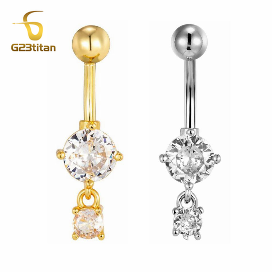 CZ Zircon Dangle Belly Button  - Belly Bar Titanium ulasan dan harga
