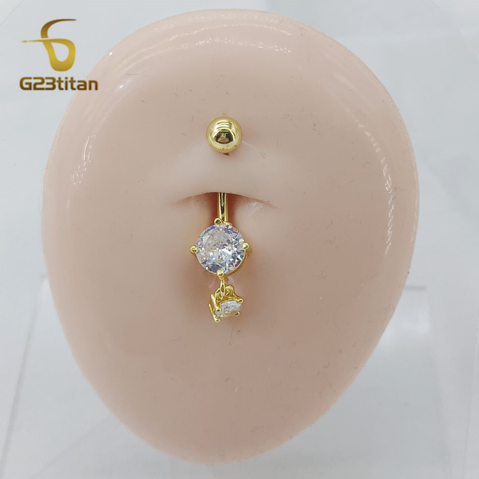 CZ Zircon Dangle Belly Button  - Belly Bar Titanium ulasan dan harga