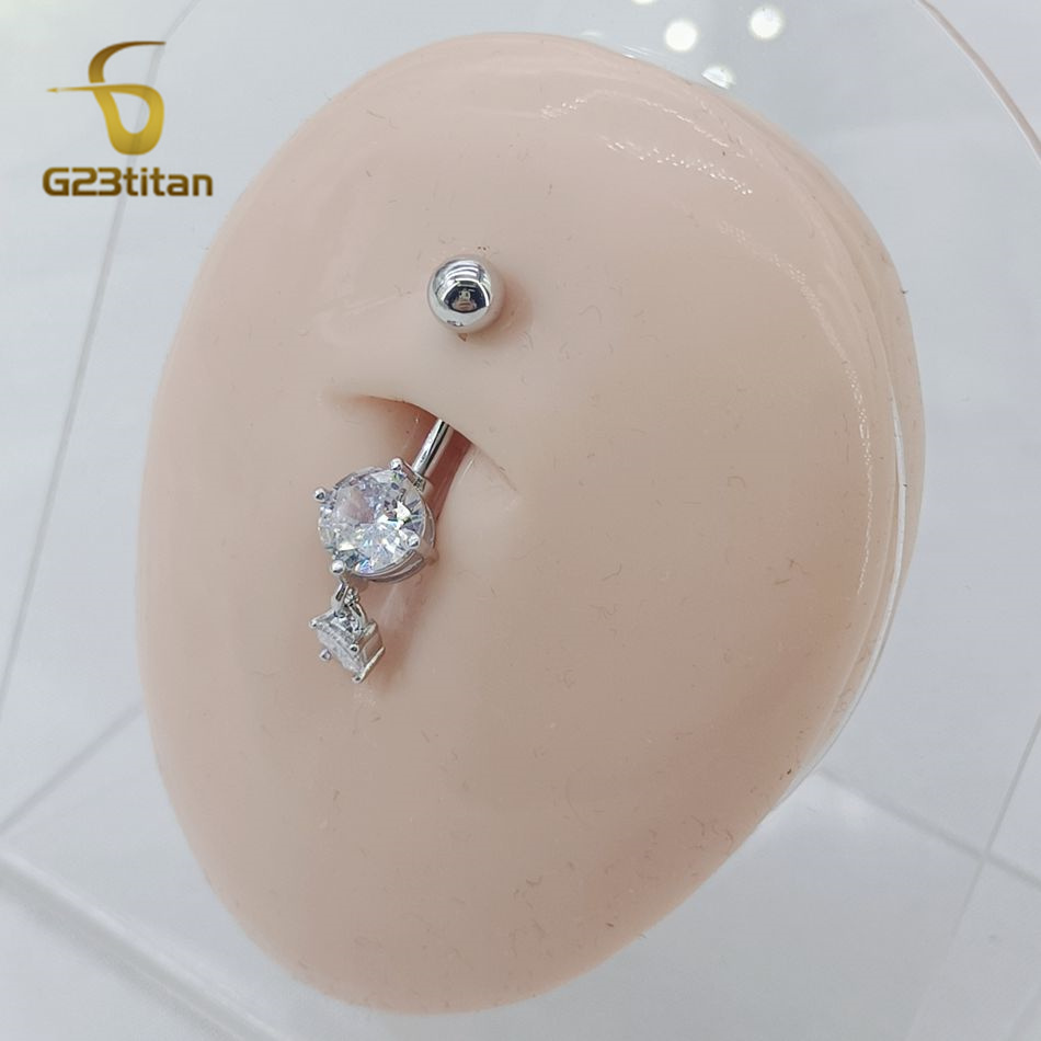 CZ Zircon Dangle Belly Button  - Belly Bar Titanium ulasan dan harga