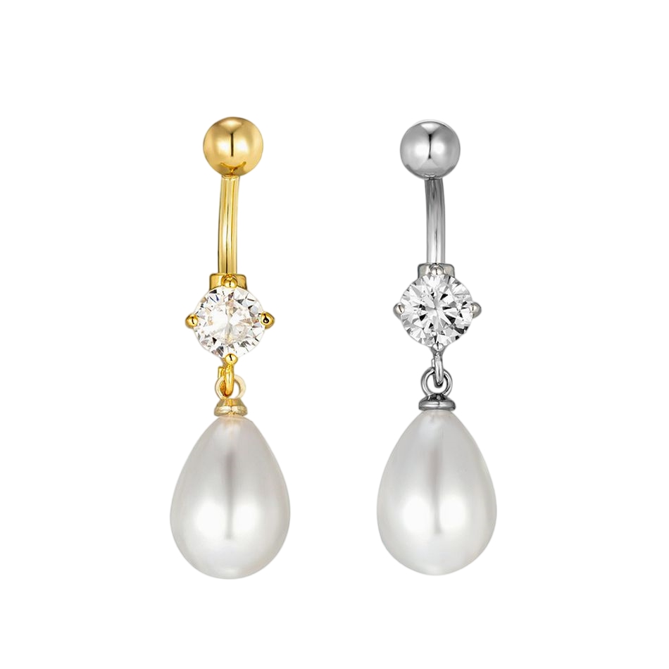 CZ Zircon Dangle Belly Button  - Belly Bar Titanium ulasan dan harga